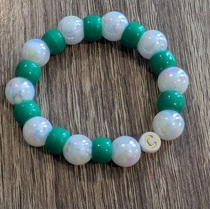 Green and White Beaded Bracelet